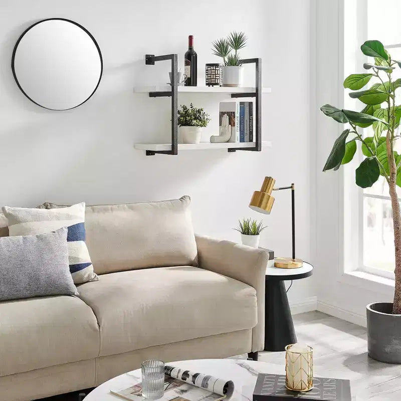 31.5" x 22.5" Modern 2 Tier Hanging Bracket Wall Shelve White Birch - Danya B.: Chic Storage, Metal MDF