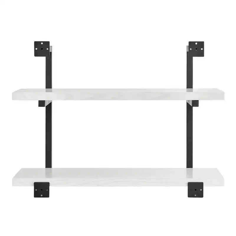 31.5" x 22.5" Modern 2 Tier Hanging Bracket Wall Shelve White Birch - Danya B.: Chic Storage, Metal MDF