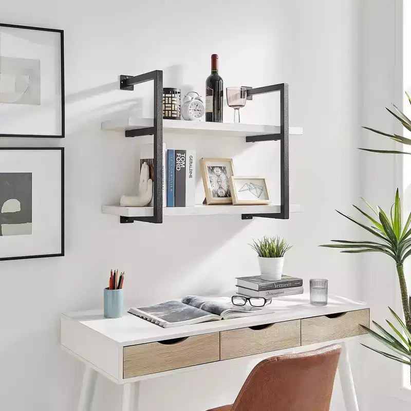 31.5" x 22.5" Modern 2 Tier Hanging Bracket Wall Shelve White Birch - Danya B.: Chic Storage, Metal MDF