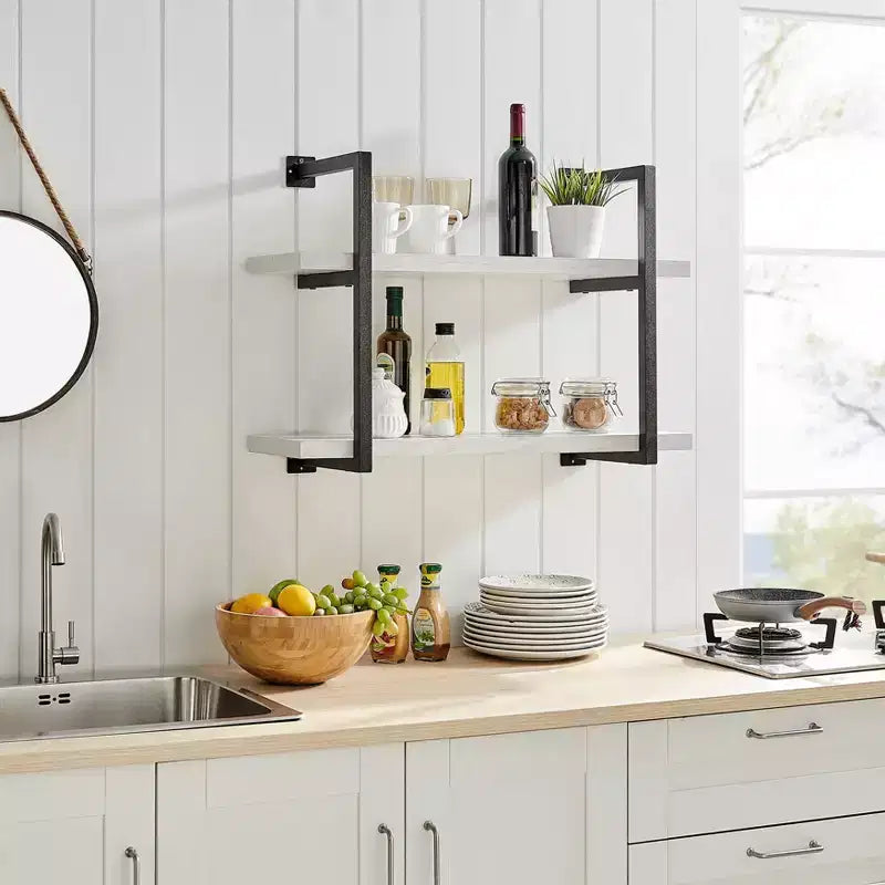 31.5" x 22.5" Modern 2 Tier Hanging Bracket Wall Shelve White Birch - Danya B.: Chic Storage, Metal MDF