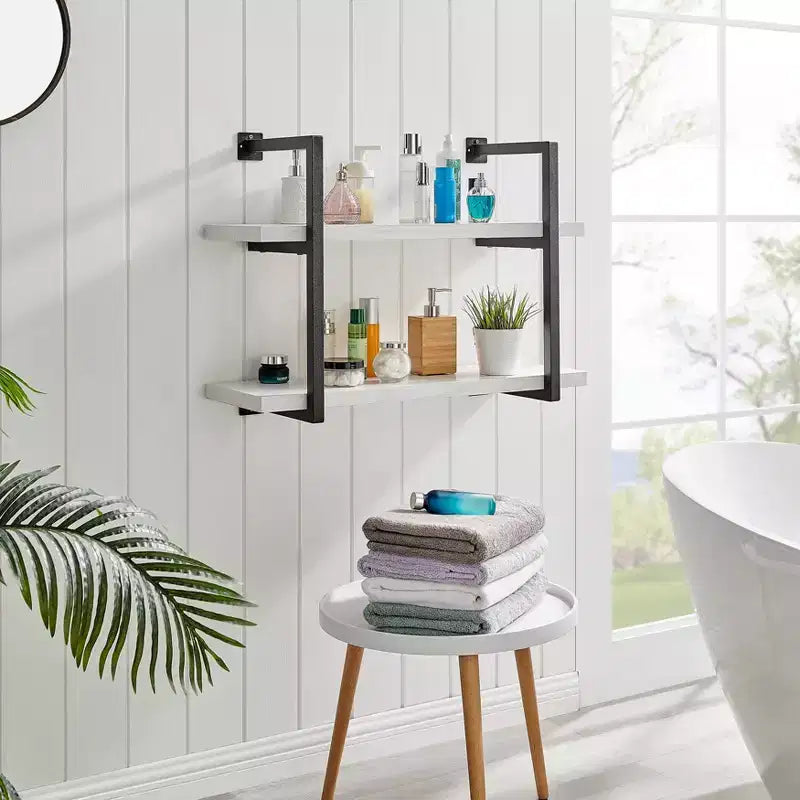 31.5" x 22.5" Modern 2 Tier Hanging Bracket Wall Shelve White Birch - Danya B.: Chic Storage, Metal MDF