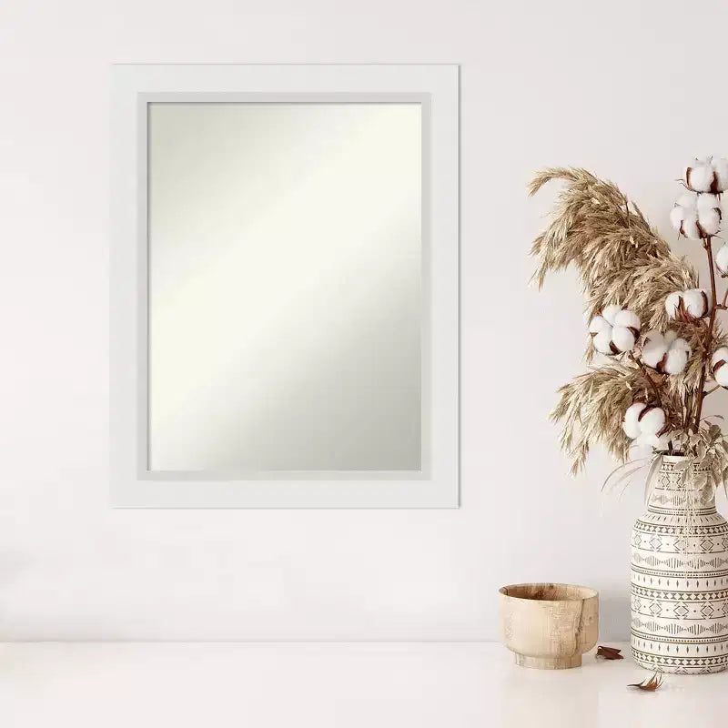 22" x 28" Non-Beveled Blanco White Wood Wall Mirror - Amanti Art: Modern Rectangular Decor, Includes Mounting Hardware