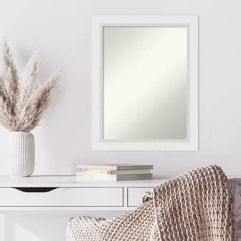 22" x 28" Non-Beveled Blanco White Wood Wall Mirror - Amanti Art: Modern Rectangular Decor, Includes Mounting Hardware