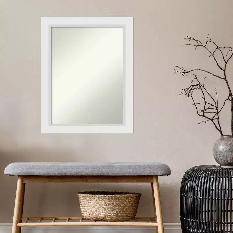 22" x 28" Non-Beveled Blanco White Wood Wall Mirror - Amanti Art: Modern Rectangular Decor, Includes Mounting Hardware