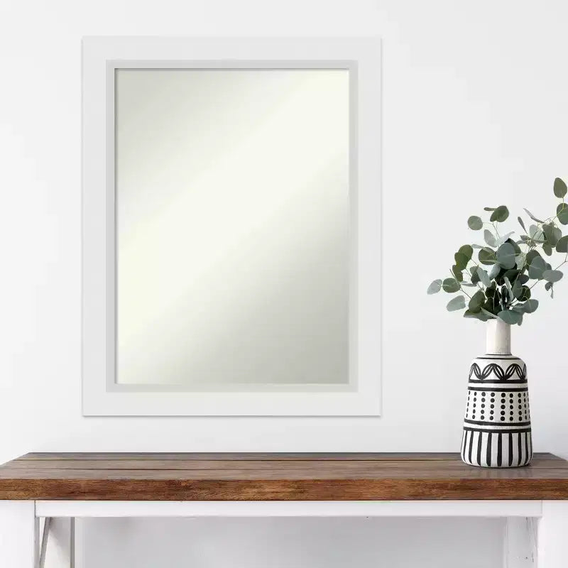 22" x 28" Non-Beveled Blanco White Wood Wall Mirror - Amanti Art: Modern Rectangular Decor, Includes Mounting Hardware