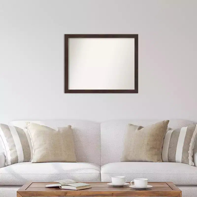 31" x 25" Non-Beveled Fresco Dark Walnut Wood Wall Mirror - Amanti Art: Modern Rectangular Design, Includes Mounting Hardware