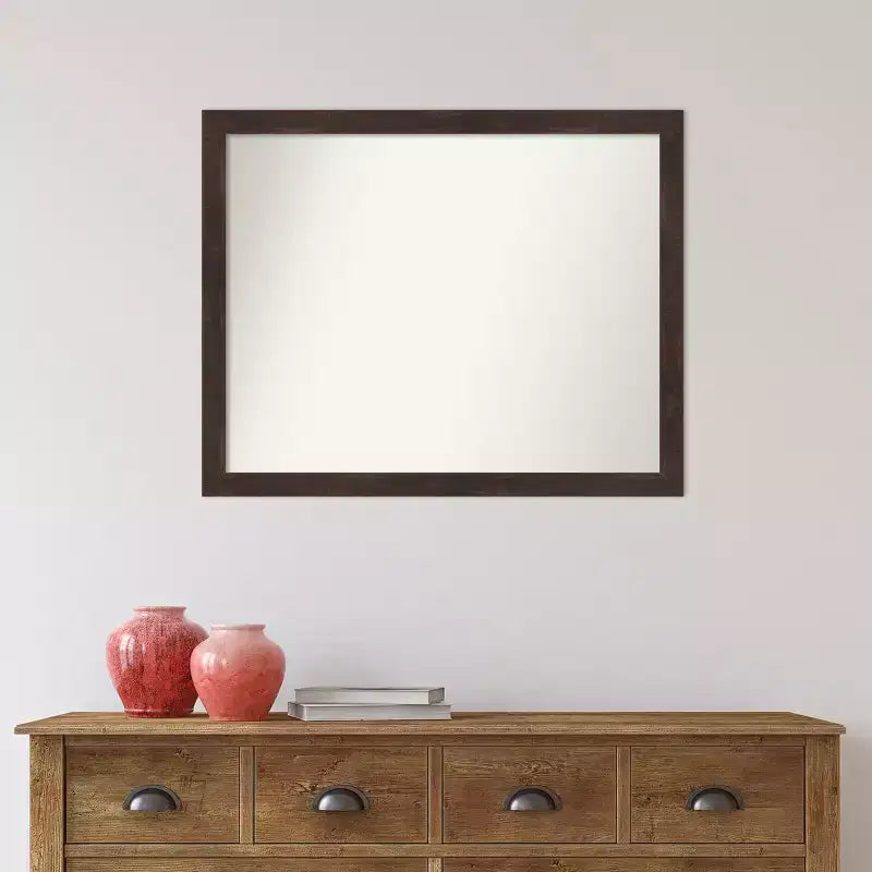 31" x 25" Non-Beveled Fresco Dark Walnut Wood Wall Mirror - Amanti Art: Modern Rectangular Design, Includes Mounting Hardware