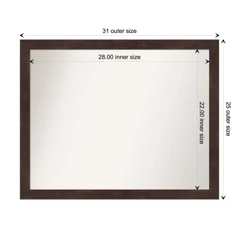 31" x 25" Non-Beveled Fresco Dark Walnut Wood Wall Mirror - Amanti Art: Modern Rectangular Design, Includes Mounting Hardware