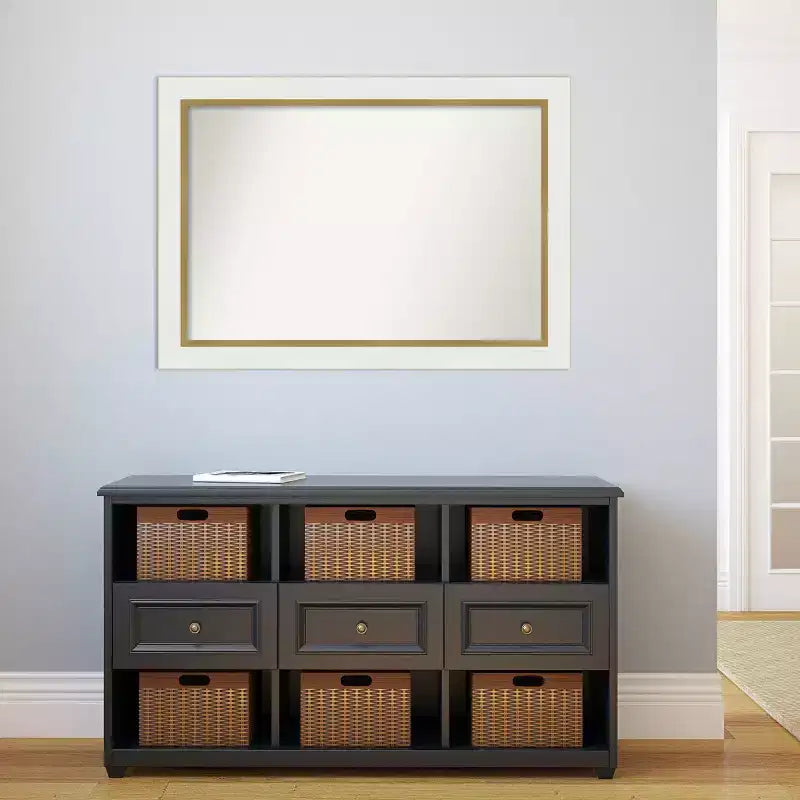 Amanti Art 41" x 29" Non-Beveled Eva Bathroom Wall Mirror White : Gold Frame, Vanity Accessory