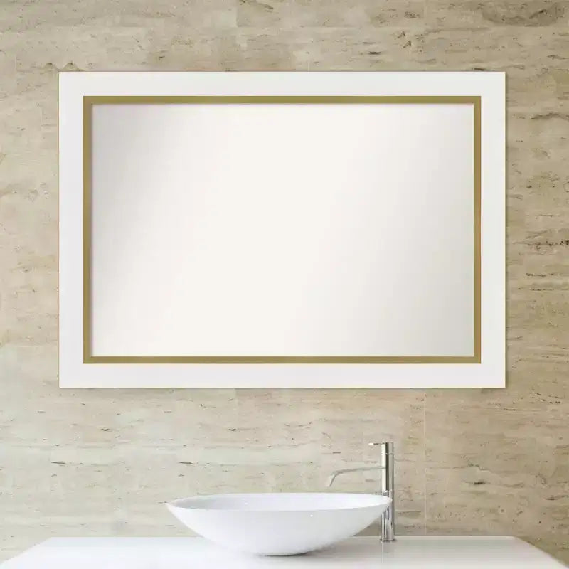 Amanti Art 41" x 29" Non-Beveled Eva Bathroom Wall Mirror White : Gold Frame, Vanity Accessory