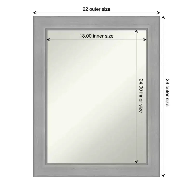 22" x 28" Non-Beveled Vista Brushed Nickel Bathroom Wall Mirror - Amanti Art: Rectangle, Polystyrene Frame, Includes Mounting Hardware
