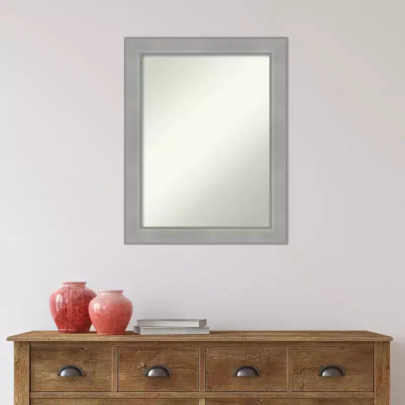 22" x 28" Non-Beveled Vista Brushed Nickel Bathroom Wall Mirror - Amanti Art: Rectangle, Polystyrene Frame, Includes Mounting Hardware