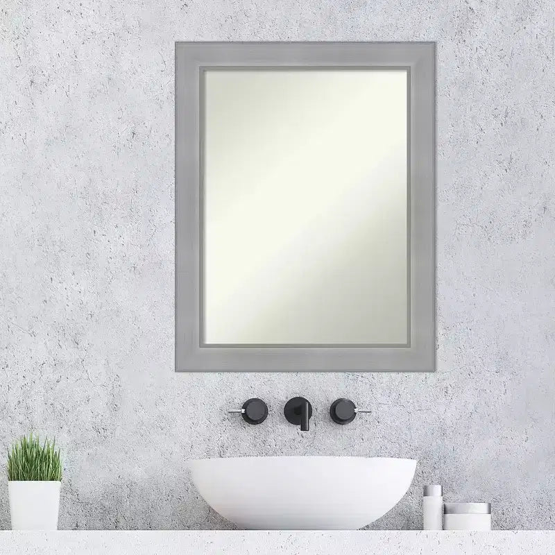 22" x 28" Non-Beveled Vista Brushed Nickel Bathroom Wall Mirror - Amanti Art: Rectangle, Polystyrene Frame, Includes Mounting Hardware