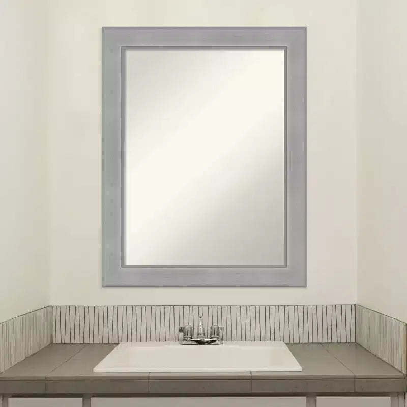 22" x 28" Non-Beveled Vista Brushed Nickel Bathroom Wall Mirror - Amanti Art: Rectangle, Polystyrene Frame, Includes Mounting Hardware