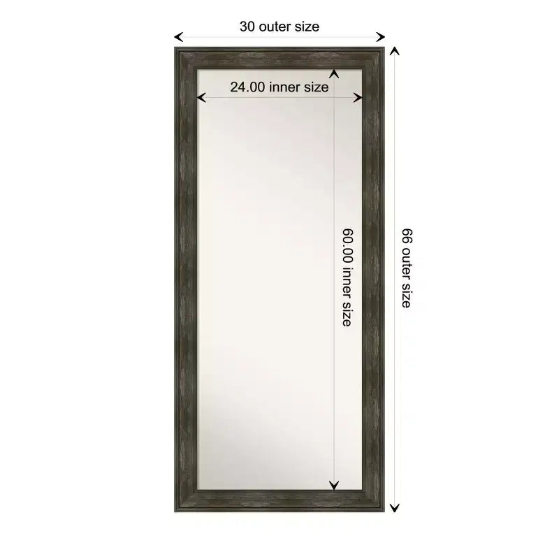 30" x 66" Non-Beveled Rail Rustic Char Full Length Floor Leaner Mirror - Amanti Art