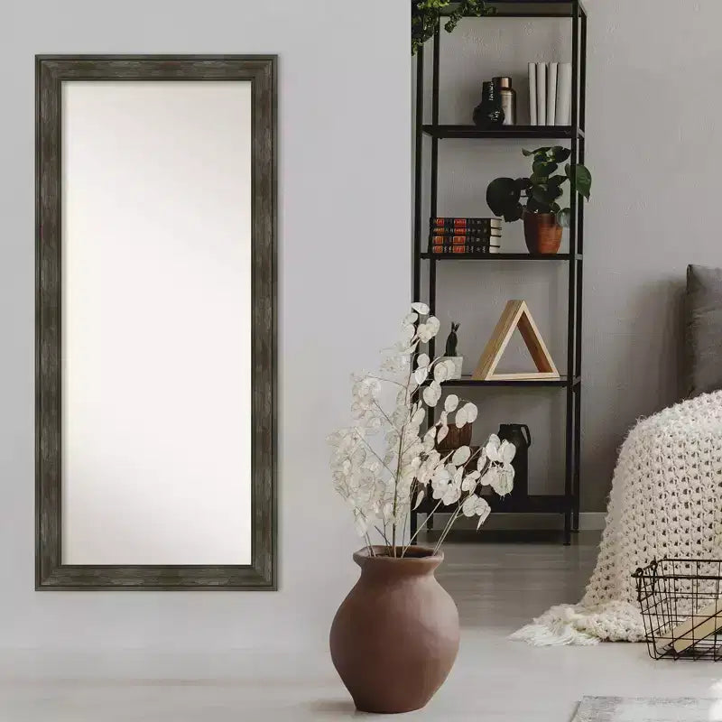 30" x 66" Non-Beveled Rail Rustic Char Full Length Floor Leaner Mirror - Amanti Art