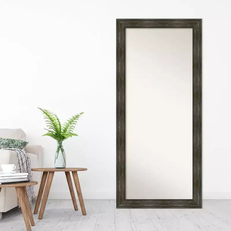 30" x 66" Non-Beveled Rail Rustic Char Full Length Floor Leaner Mirror - Amanti Art