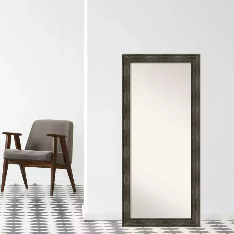 30" x 66" Non-Beveled Rail Rustic Char Full Length Floor Leaner Mirror - Amanti Art