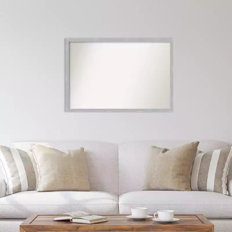 38" x 26" Non-Beveled Grace Brushed Nickel Narrow Wall Mirror - Amanti Art: Modern Style, Polystyrene Frame, Includes Mount Hardware