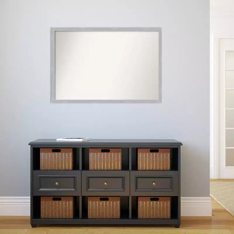 38" x 26" Non-Beveled Grace Brushed Nickel Narrow Wall Mirror - Amanti Art: Modern Style, Polystyrene Frame, Includes Mount Hardware