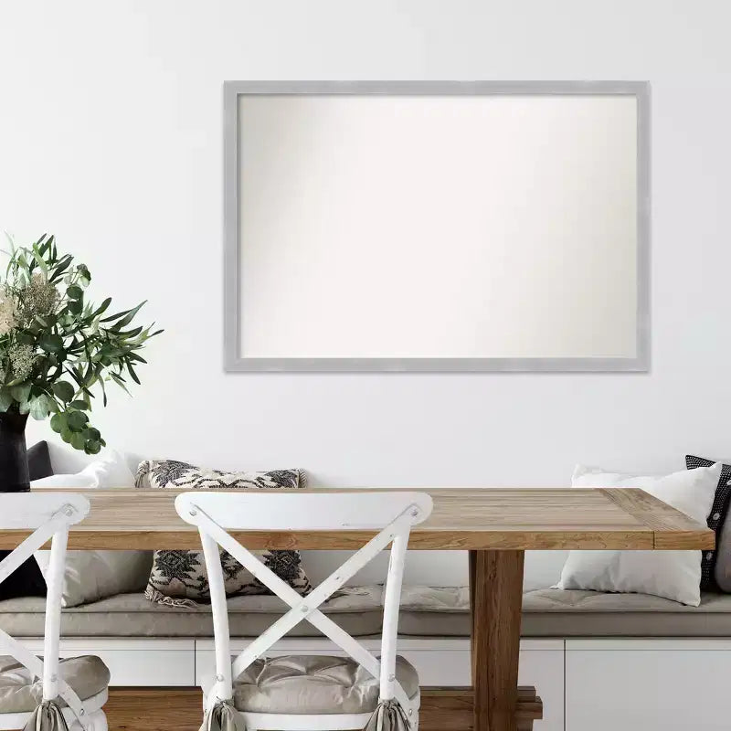38" x 26" Non-Beveled Grace Brushed Nickel Narrow Wall Mirror - Amanti Art: Modern Style, Polystyrene Frame, Includes Mount Hardware