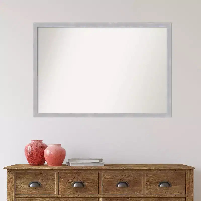 38" x 26" Non-Beveled Grace Brushed Nickel Narrow Wall Mirror - Amanti Art: Modern Style, Polystyrene Frame, Includes Mount Hardware