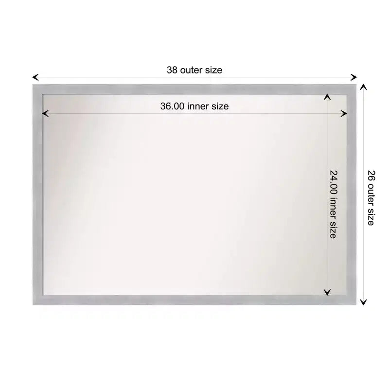 38" x 26" Non-Beveled Grace Brushed Nickel Narrow Wall Mirror - Amanti Art: Modern Style, Polystyrene Frame, Includes Mount Hardware
