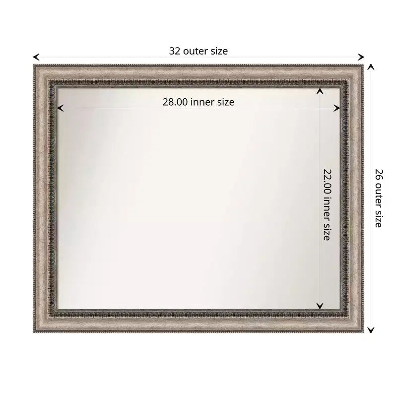 32" x 26" Non-Beveled Lyla Ornate Bathroom Wall Mirror Silver - Amanti Art: Rectangle, Polystyrene Frame, Wall Mounted