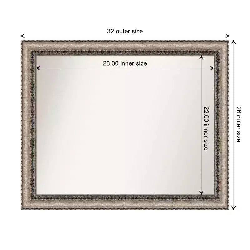 32" x 26" Non-Beveled Lyla Ornate Bathroom Wall Mirror Silver - Amanti Art: Rectangle, Polystyrene Frame, Wall Mounted