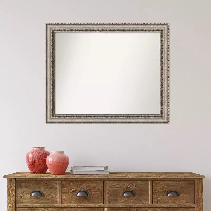 32" x 26" Non-Beveled Lyla Ornate Bathroom Wall Mirror Silver - Amanti Art: Rectangle, Polystyrene Frame, Wall Mounted