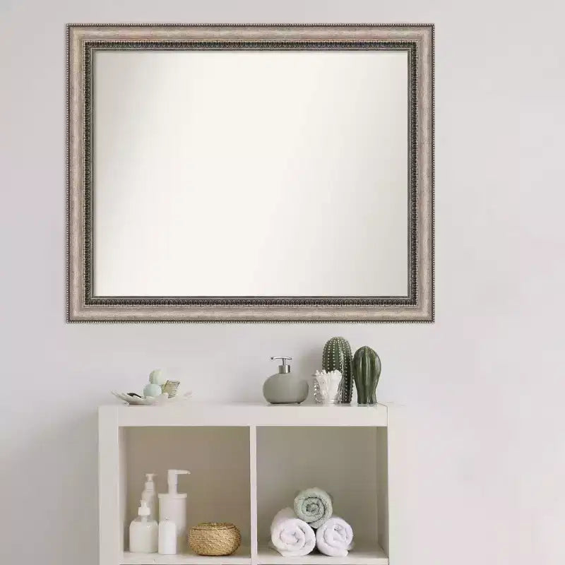 32" x 26" Non-Beveled Lyla Ornate Bathroom Wall Mirror Silver - Amanti Art: Rectangle, Polystyrene Frame, Wall Mounted