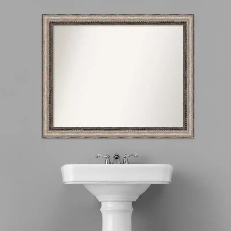 32" x 26" Non-Beveled Lyla Ornate Bathroom Wall Mirror Silver - Amanti Art: Rectangle, Polystyrene Frame, Wall Mounted