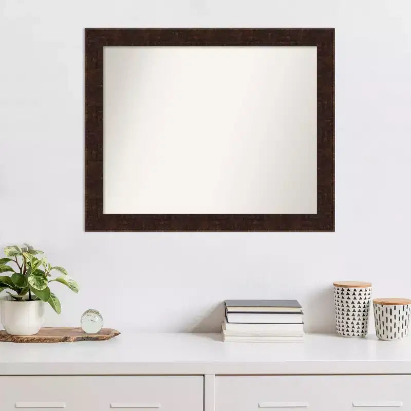 32" x 26" Non-Beveled William Mottled Bronze Narrow Wall Mirror - Amanti Art