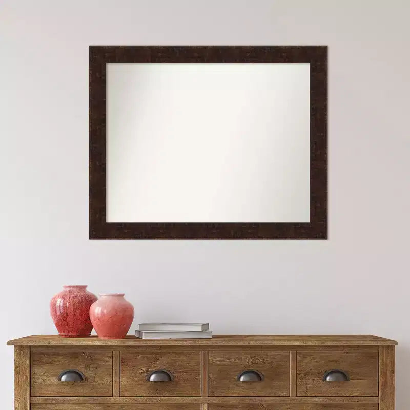 32" x 26" Non-Beveled William Mottled Bronze Narrow Wall Mirror - Amanti Art