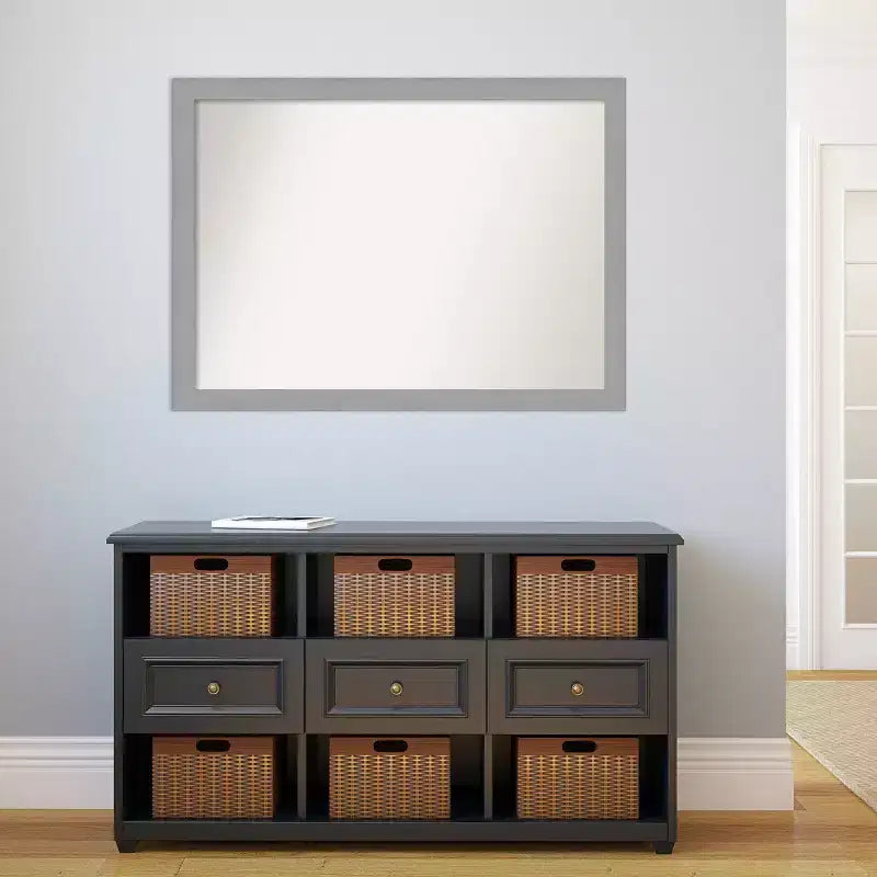 42" x 31" Non-Beveled Bathroom Wall Mirror Brushed Nickel - Amanti Art: Modern Rectangle, Polystyrene Frame, Wall Mounted