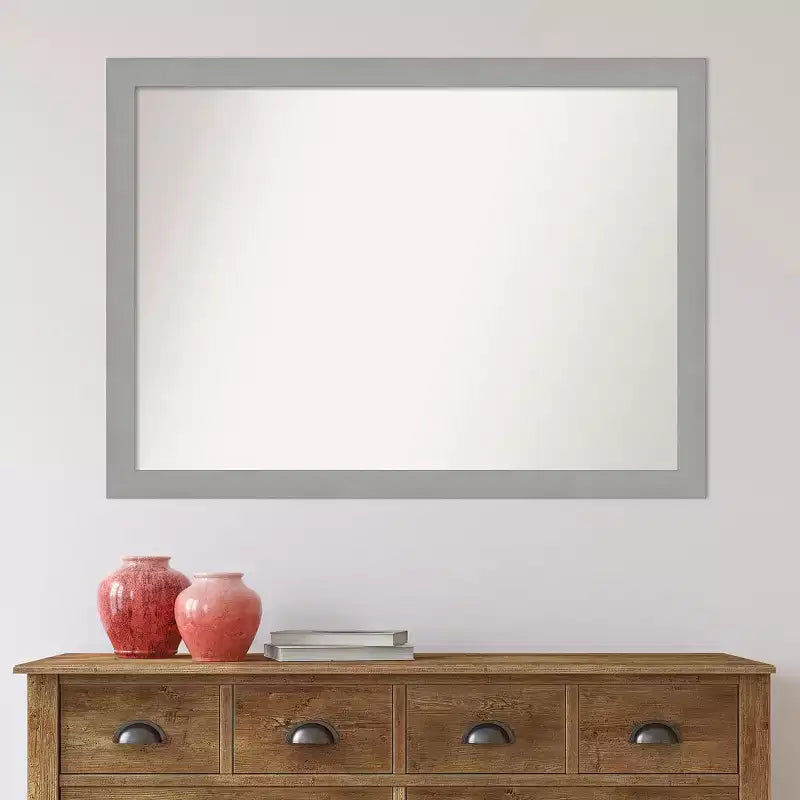 42" x 31" Non-Beveled Bathroom Wall Mirror Brushed Nickel - Amanti Art: Modern Rectangle, Polystyrene Frame, Wall Mounted