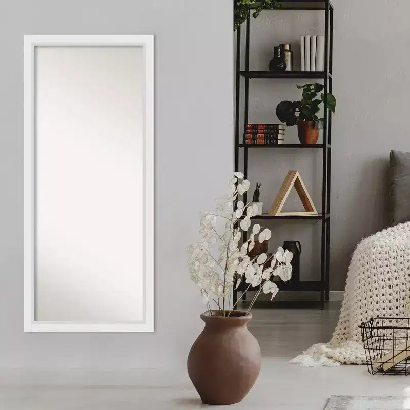 28" x 64" Non-Beveled Blanco White Wood Full Length Floor Leaner Mirror - Amanti Art: Includes Mounting Hardware