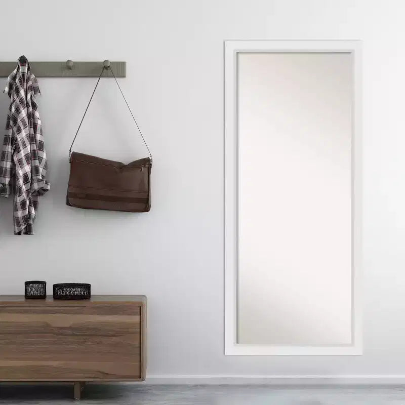 28" x 64" Non-Beveled Blanco White Wood Full Length Floor Leaner Mirror - Amanti Art: Includes Mounting Hardware