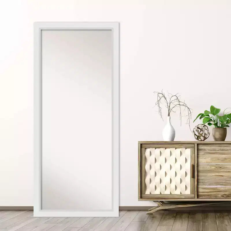 28" x 64" Non-Beveled Blanco White Wood Full Length Floor Leaner Mirror - Amanti Art: Includes Mounting Hardware