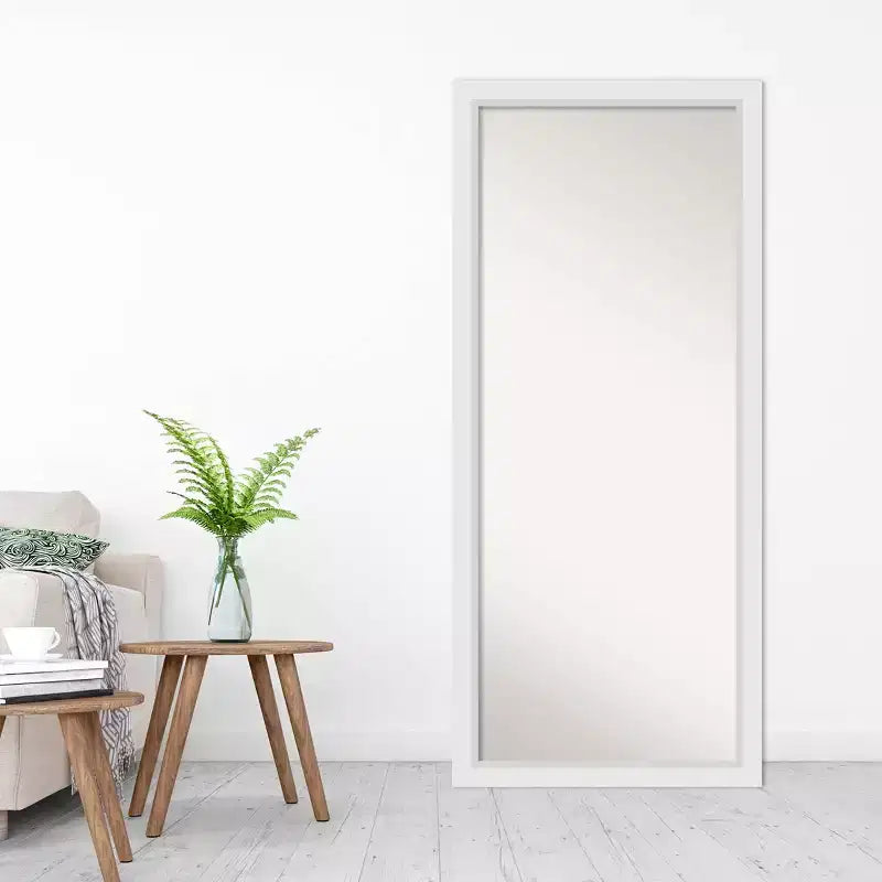 28" x 64" Non-Beveled Blanco White Wood Full Length Floor Leaner Mirror - Amanti Art: Includes Mounting Hardware
