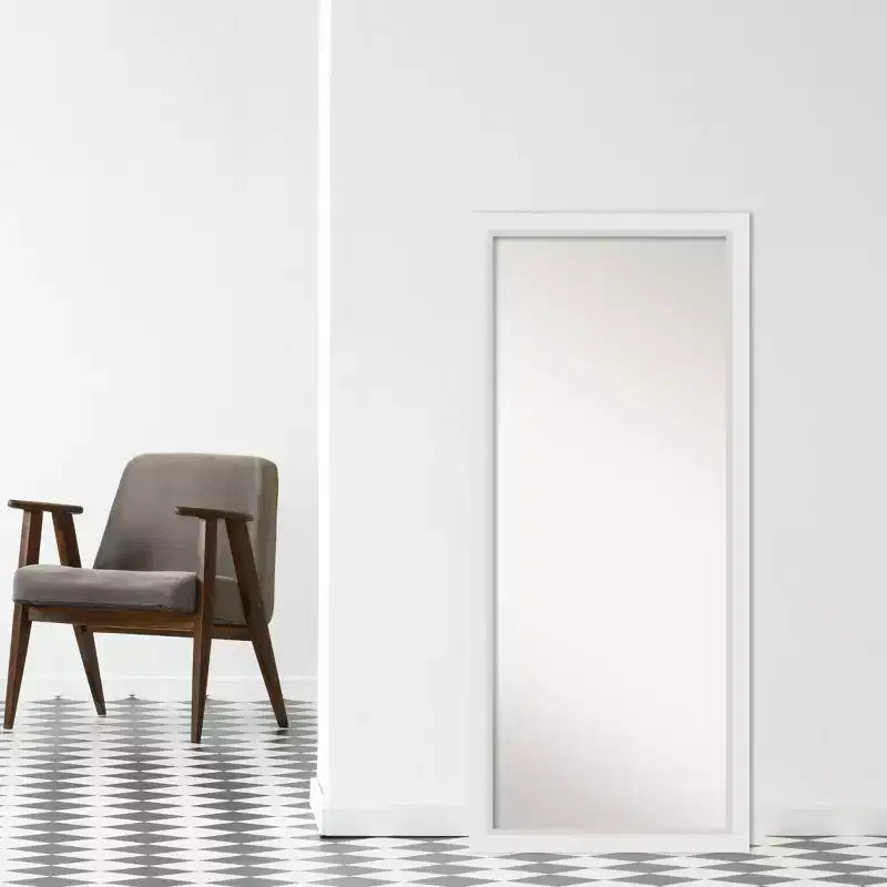 28" x 64" Non-Beveled Blanco White Wood Full Length Floor Leaner Mirror - Amanti Art: Includes Mounting Hardware