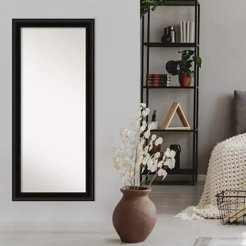 30" x 66" Non-Beveled Parlor Black Full Length Floor Leaner Mirror - Amanti Art: Modern Rectangle Body Mirror with Polystyrene Frame