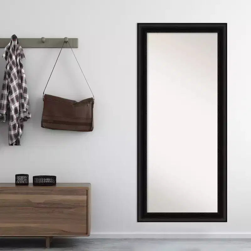 30" x 66" Non-Beveled Parlor Black Full Length Floor Leaner Mirror - Amanti Art: Modern Rectangle Body Mirror with Polystyrene Frame