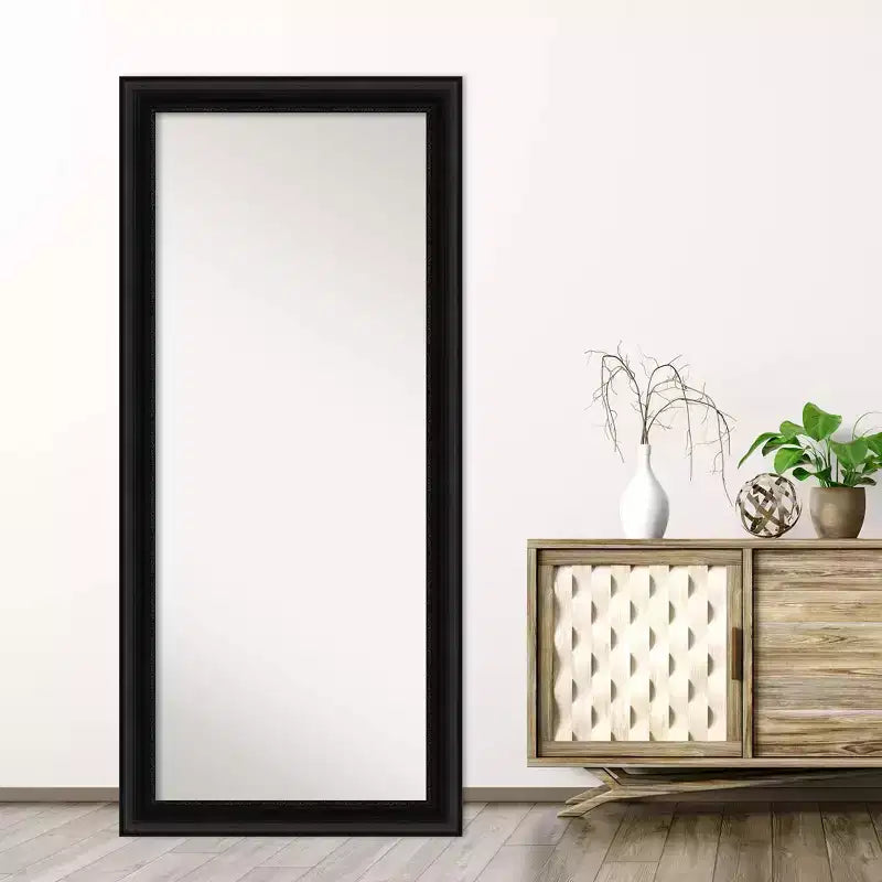 30" x 66" Non-Beveled Parlor Black Full Length Floor Leaner Mirror - Amanti Art: Modern Rectangle Body Mirror with Polystyrene Frame