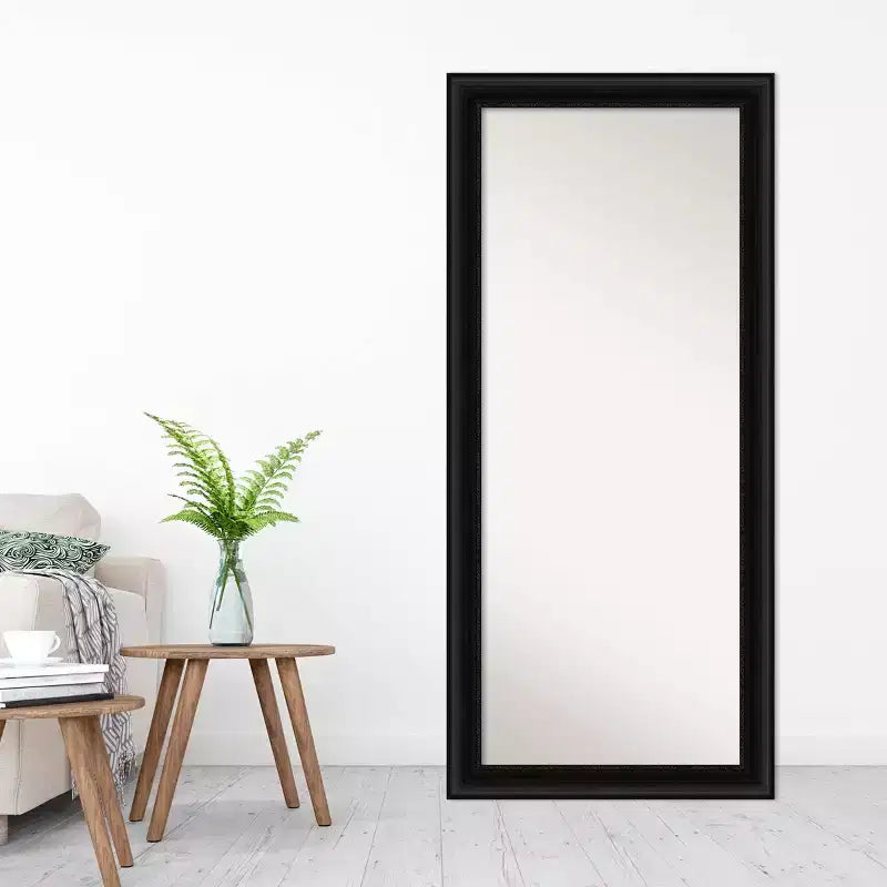 30" x 66" Non-Beveled Parlor Black Full Length Floor Leaner Mirror - Amanti Art: Modern Rectangle Body Mirror with Polystyrene Frame