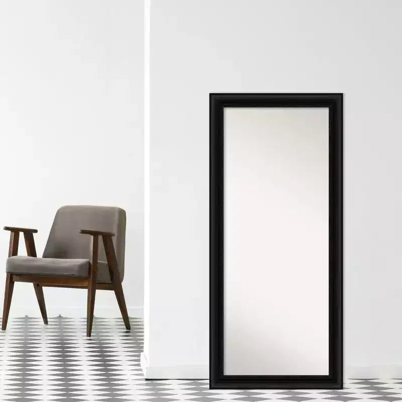 30" x 66" Non-Beveled Parlor Black Full Length Floor Leaner Mirror - Amanti Art: Modern Rectangle Body Mirror with Polystyrene Frame