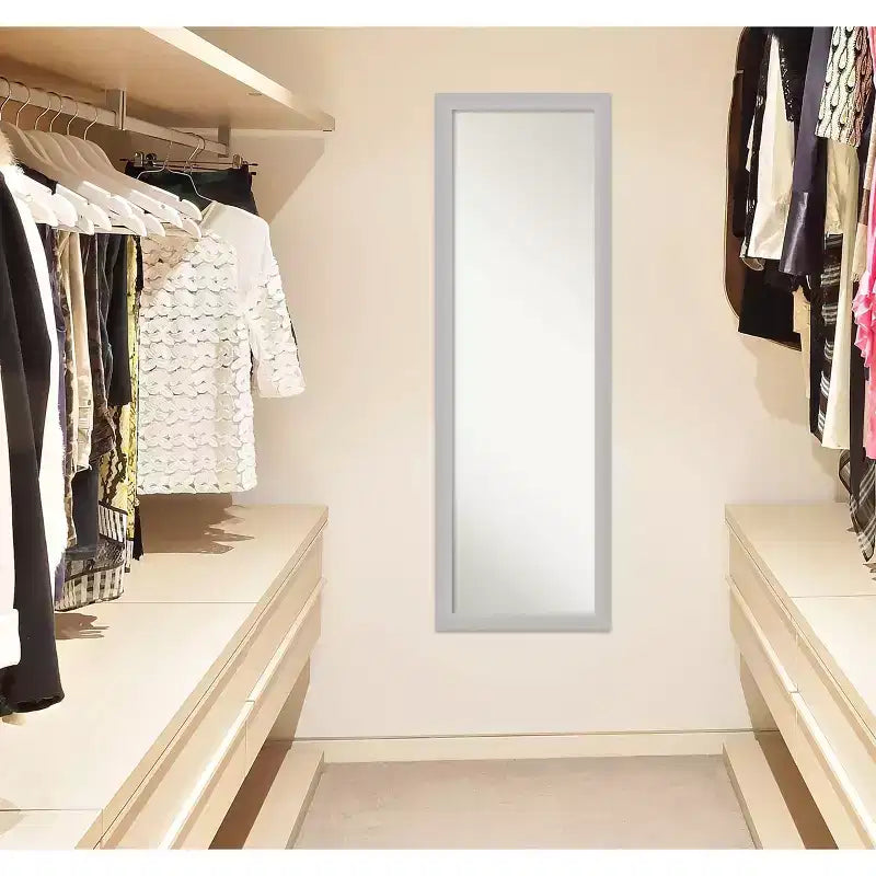 17" x 51" Non-Beveled Low Luster Silver Wood on The Door Mirror - Amanti Art