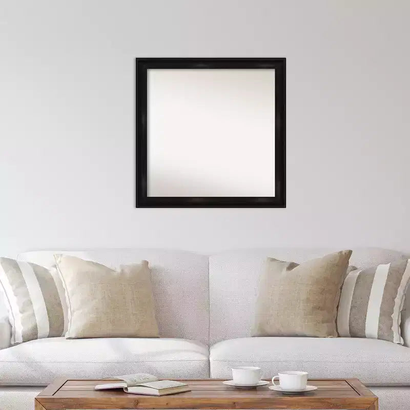 30" x 30" Non-Beveled Grand Black Narrow Wall Mirror - Amanti Art: Modern Square, Polystyrene Frame, Includes Mount Hardware