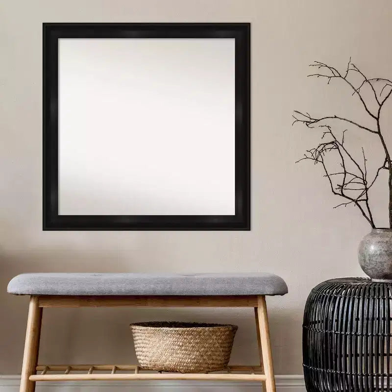 30" x 30" Non-Beveled Grand Black Narrow Wall Mirror - Amanti Art: Modern Square, Polystyrene Frame, Includes Mount Hardware