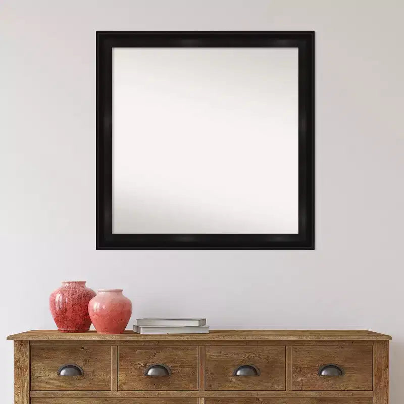 30" x 30" Non-Beveled Grand Black Narrow Wall Mirror - Amanti Art: Modern Square, Polystyrene Frame, Includes Mount Hardware